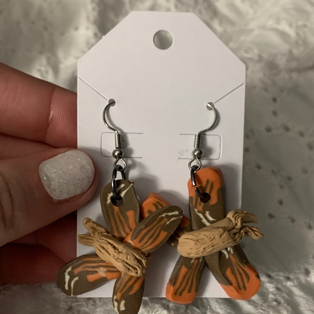 Handcrafted Orange and Brown Butterfly Earrings